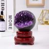 Amethyst Druzy Geode Crystal Ball, Gemstone Quartz Sphere, 50–55 mm, with Wooden Base view 3