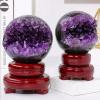 Amethyst Druzy Geode Crystal Ball, Gemstone Quartz Sphere, 50–55 mm, with Wooden Base view 4
