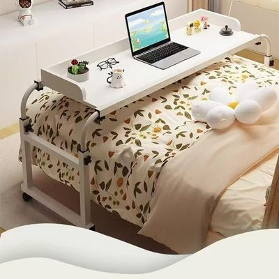 Adjustable Retractable Overbed Table, Mobile and Height-Adjustable, 140 x 45 x 65 cm, White with White Frame