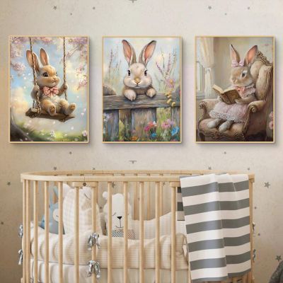 TROYSINC 3-Piece Premium Easter Rabbit Poster Set, Retro Bunny Wall Decor for Kids' Room or Nursery, Unframed (30 x 40 cm)