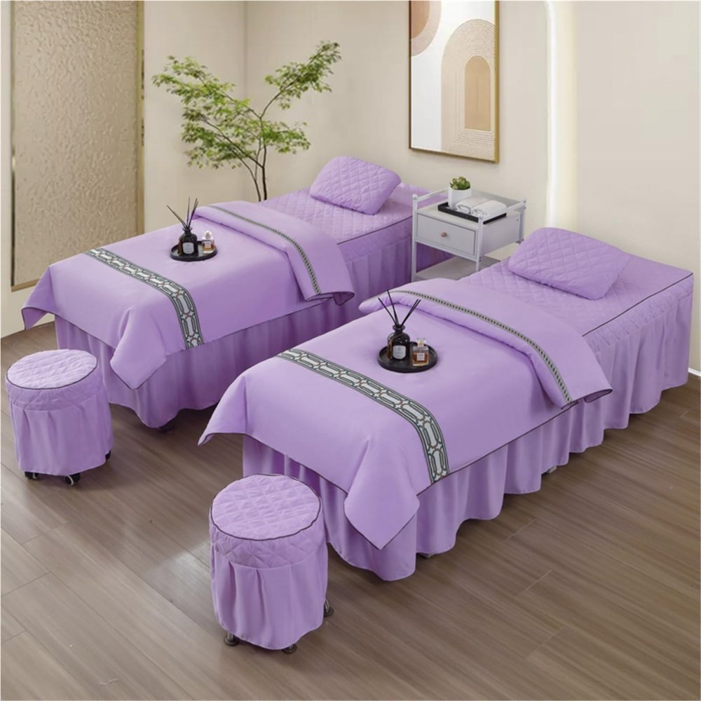XHEILZOP 4-Piece Massage Table Set for Beauty Salons, Thick Spa Bedding with Bedspread, Massage Table Cover, Pillowcase, and Duvet Cover for Professional Salon Use (C2, 190 × 70 cm)