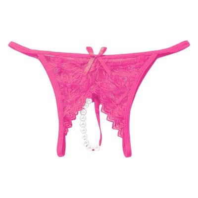 Women's Pearl Massage Sexy Lace Transparent Thong Panties (L)