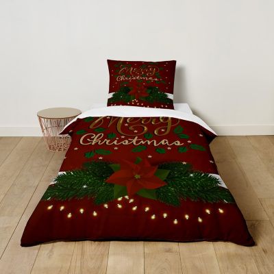 Odot Christmas Toddler Bedding Set, Duvet Cover and Pillowcase, Microfiber, Christmas Mistletoe L, 90 x 190 cm