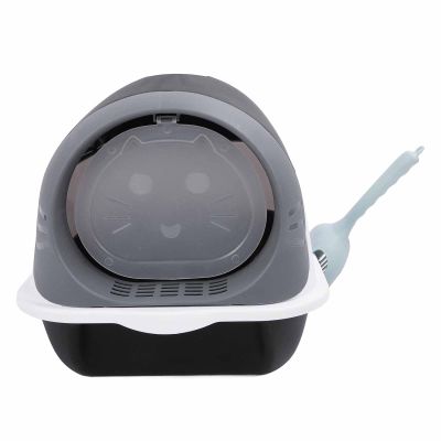 SIXRUN Stylish Covered Plastic Cat Litter Box, Prevents Odor Leakage, for Large Indoor Cats (Black)