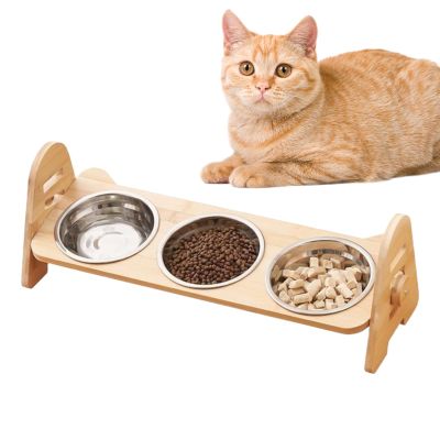 Elevated Stand for Cat Food Bowls, Angled Feeder with 3 Compartments