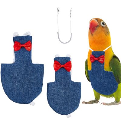 SUPERFINDINGS 2-Piece, 2-Size Bird Diaper Harness, Cockatiel Tuxedo Flight Suit with Leash