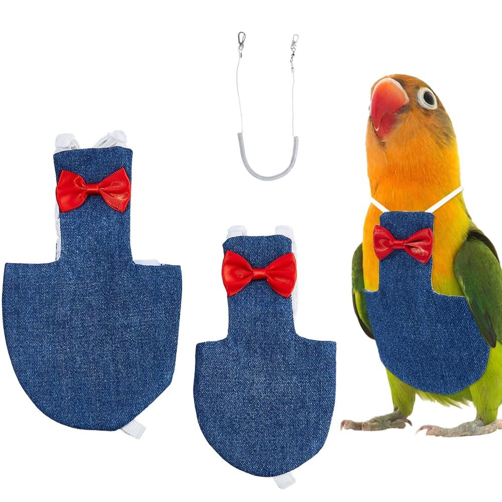 SUPERFINDINGS 2-Piece, 2-Size Bird Diaper Harness, Cockatiel Tuxedo Flight Suit with Leash