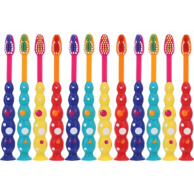 Hoement 12-Piece Children's Toothbrush Set, Soft Bristles, Cartoon Design, Suction-Cup Base