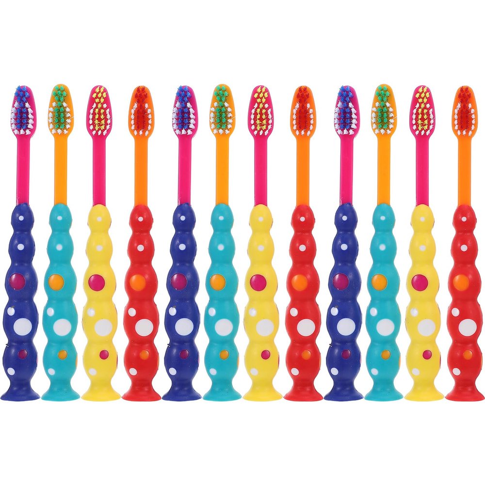 Hoement 12-Piece Children's Toothbrush Set, Soft Bristles, Cartoon Design, Suction-Cup Base