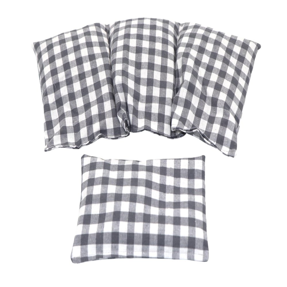 Cherry Pit Heating Pad Set, 36 x 18 cm + 17 x 11 cm, 3-Chamber, Gray Plaid