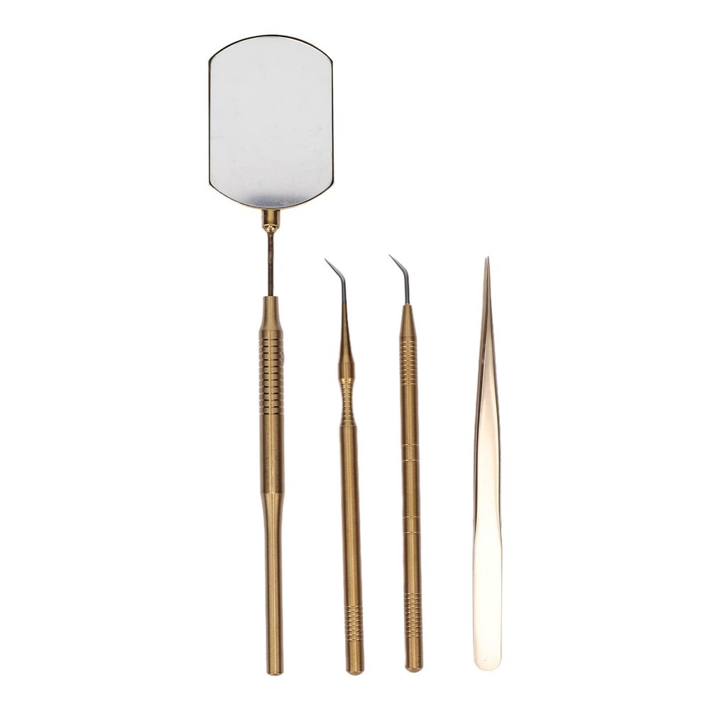 Lash Extension Tool Kit with 360° Stainless Steel Inspection Mirror, Tweezers and Pickup Sticks, 20.8 cm, Gold