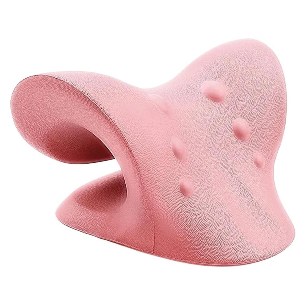 Neck and Shoulder Relaxer, Cervical Traction Device, Chiropractic Pillow (Pink)