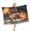 Boxer Dog Cozy Blanket, Winter Fireplace Design, Lightweight Plush Throw for Sofa, Couch & Outdoors, L view 1