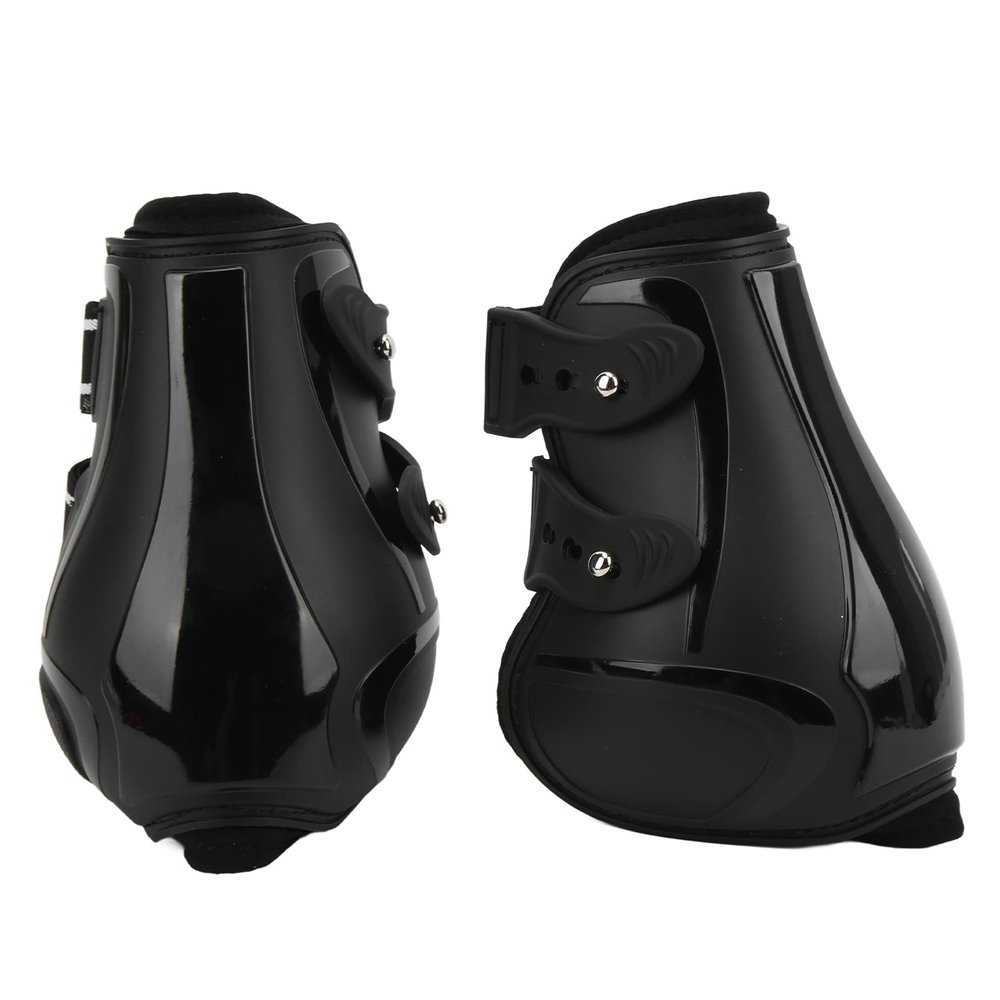 Horse Tendon Boots Set, Adjustable PU Shell, Black, Hind Legs, Size M
