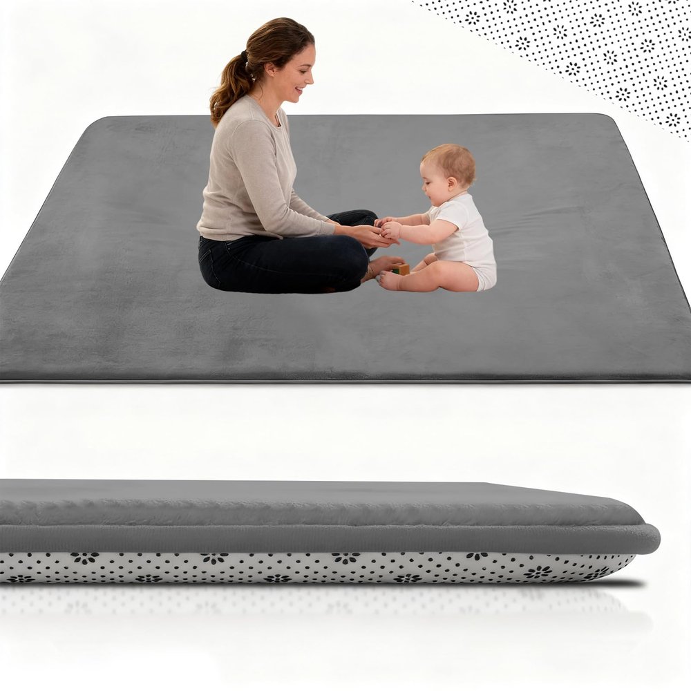 Stqyeiw 3 cm Thick Baby Play Rug, 140 x 250 cm, Dark Gray