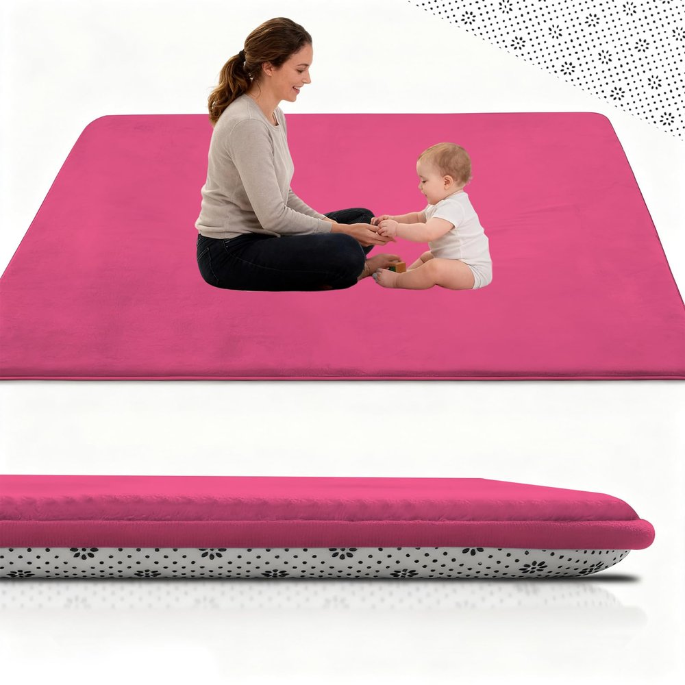 Stqyeiw 3 cm Thick Baby Play Rug, Memory Foam Crawling Mat, Non-Slip, Rose Red, 140 x 220 cm