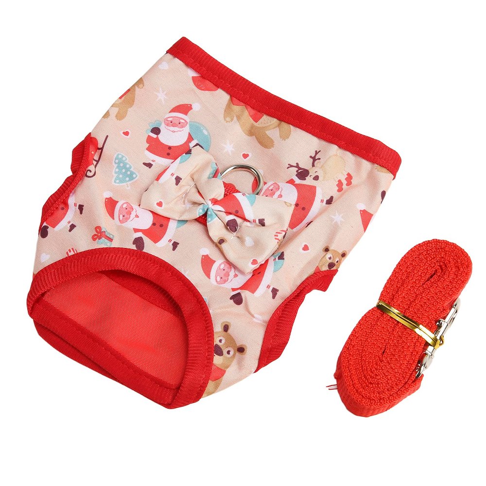 shenruifa Rabbit Vest Harness and Leash Set, Cute Santa Pattern, Small Pet Christmas Party Costume (M)