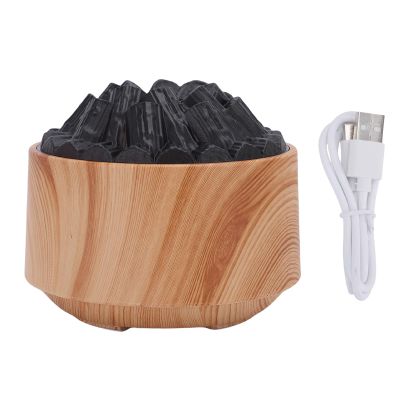 Greensen Essential Oil Diffuser, 300 mL USB Aromatherapy Humidifier with Realistic Campfire Design, 2 Light Modes, Light Wood Grain