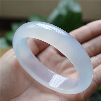 CWZZWS 62 mm Natural White Chalcedony Jade Bracelet with Gift Box