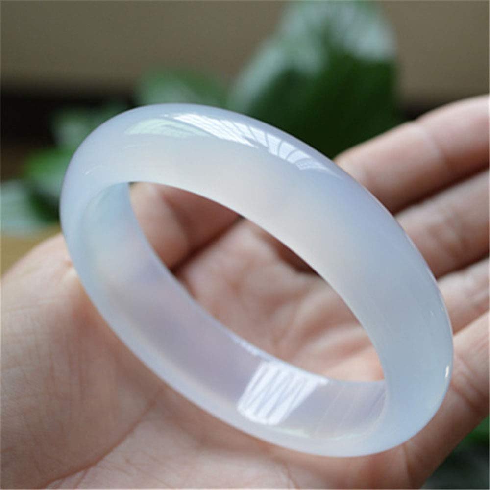 CWZZWS 62 mm Natural White Chalcedony Jade Bracelet with Gift Box