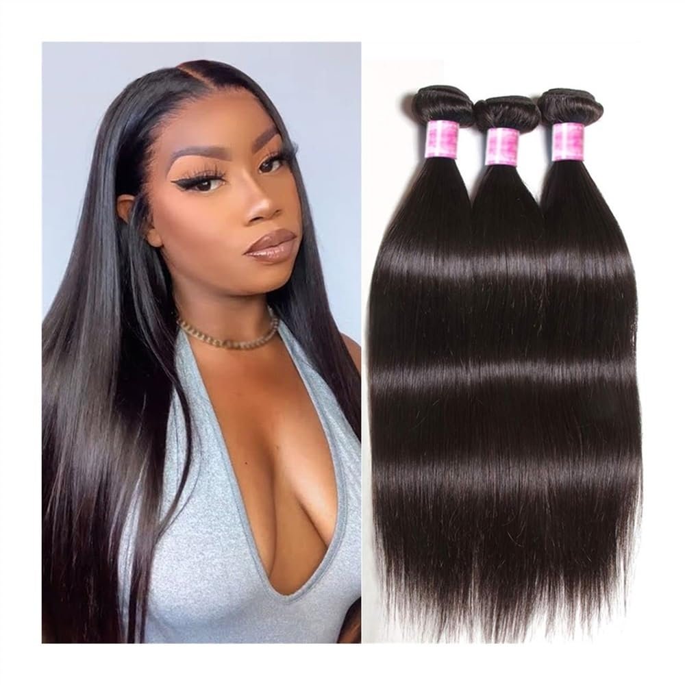 Straight Brazilian Human Hair Bundles, 8–30 Inches, Jet Black, 18/18/18/18