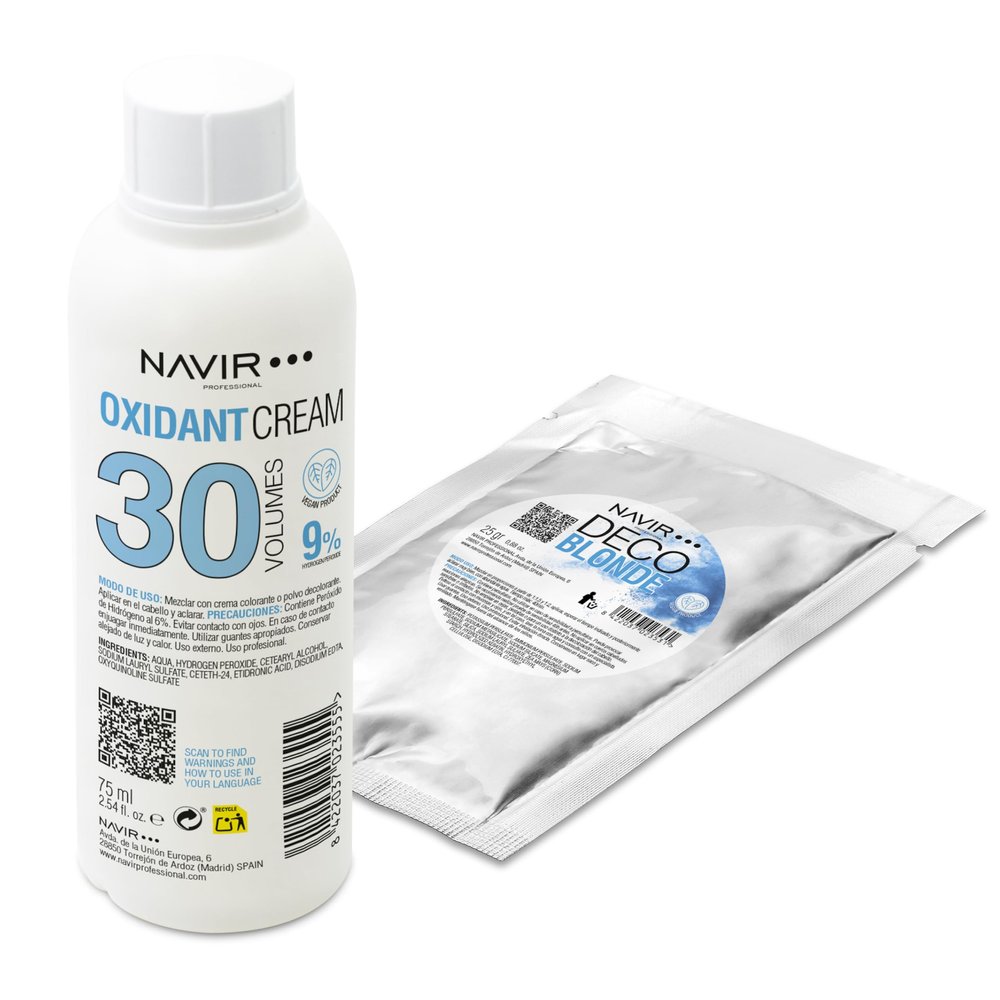 NAVIR Professional Hair Bleach Kit | Decoblonde Powder 25 g + Cream Developer 75 ml, 30 Vol (9%)