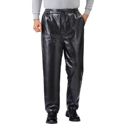 Men's PU Leather Pants, Straight-Leg Motorcycle and Outdoor Trousers