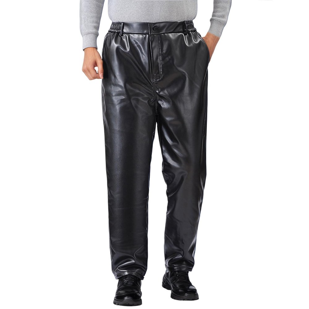 Men's PU Leather Pants, Straight-Leg Motorcycle and Outdoor Trousers