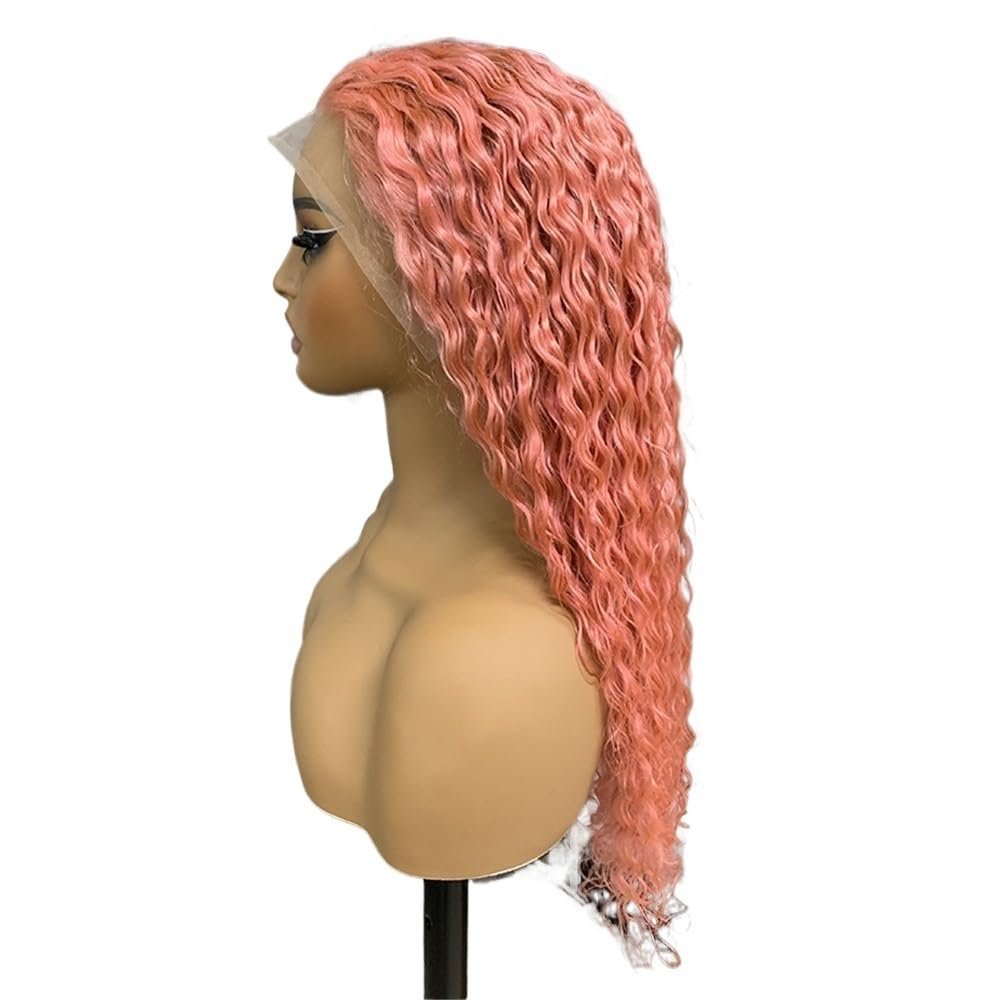 13x4 Pink Water Wave Lace Front Wig, Human Hair, Pre-Plucked, Glueless (210% Density, 12 in)