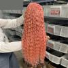 13x4 Pink Water Wave Lace Front Wig, Human Hair, Pre-Plucked, Glueless (210% Density, 12 in) view 3