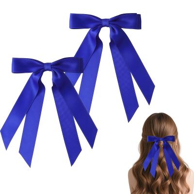 Zimocepuz Blue Satin Hair Bows, 2-Pack, Royal Blue