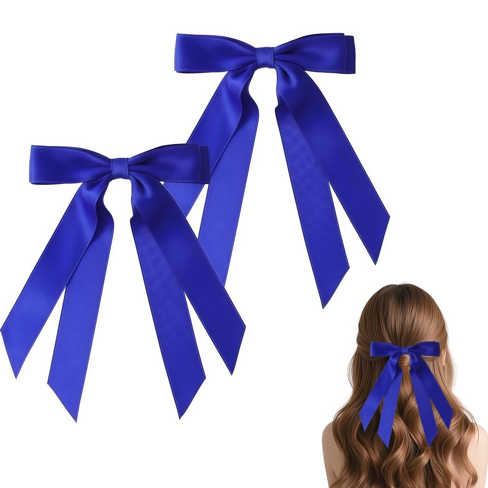 Zimocepuz Blue Satin Hair Bows, 2-Pack, Royal Blue