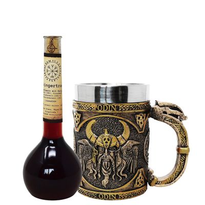 MystiCalls Viking Gift Set with XL Odin Mug and Elixir Bottle of Viking Potion Multi-Fruit Wine