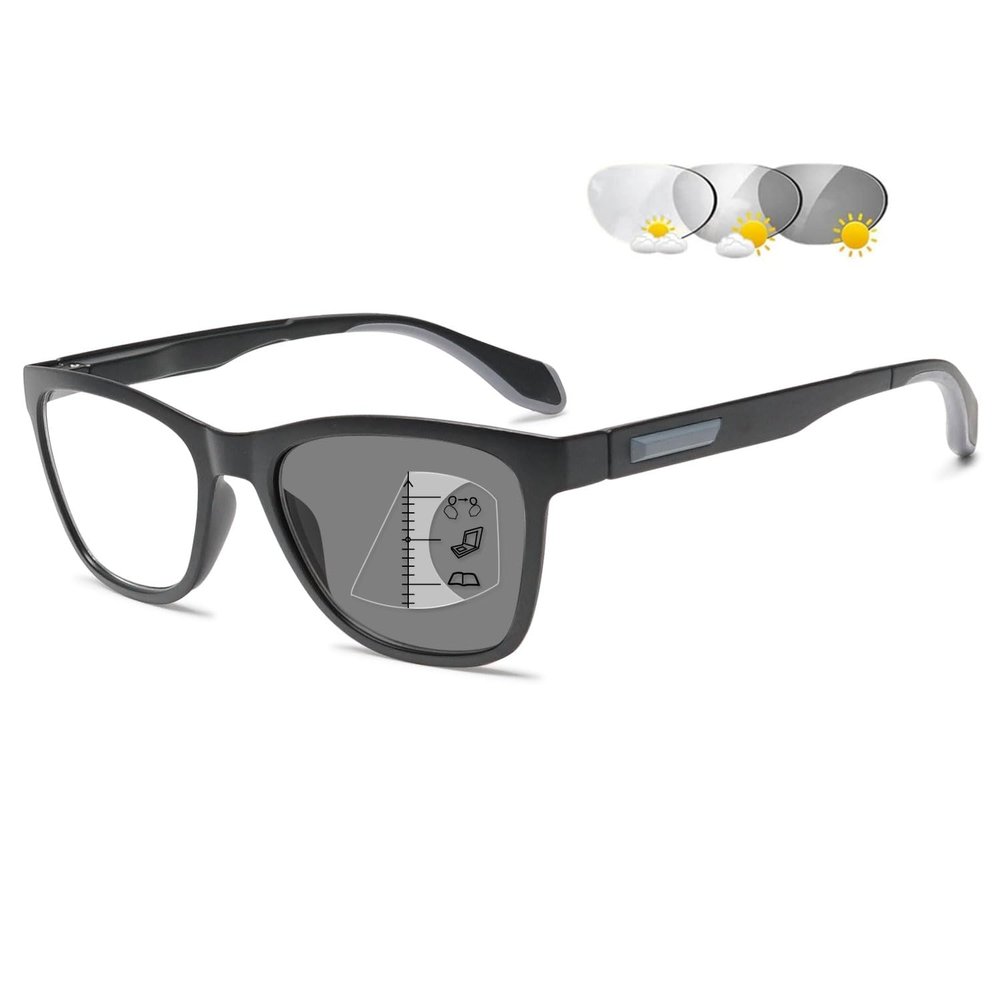 VEVESMUNDO Self-Tinting Progressive Multifocal Reading Glasses, Black, +4.0
