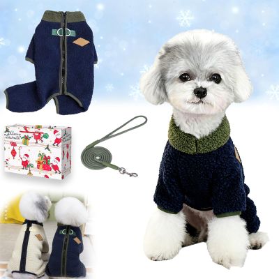 Color-Block Winter Dog Overall with Back Zipper, Fleece Lining (Navy, M)