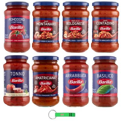 Barilla Pasta Sauce Sampler: 8 Italian Ragù & Tomato Sauces (4 x 400 g + 4 x 300 g) with Free Beni Culinari Keychain