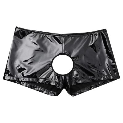 Generic Sexy Men's Underwear Briefs, Soft Shiny Low-Rise Shorts with Front Opening (Black, XXXXL)