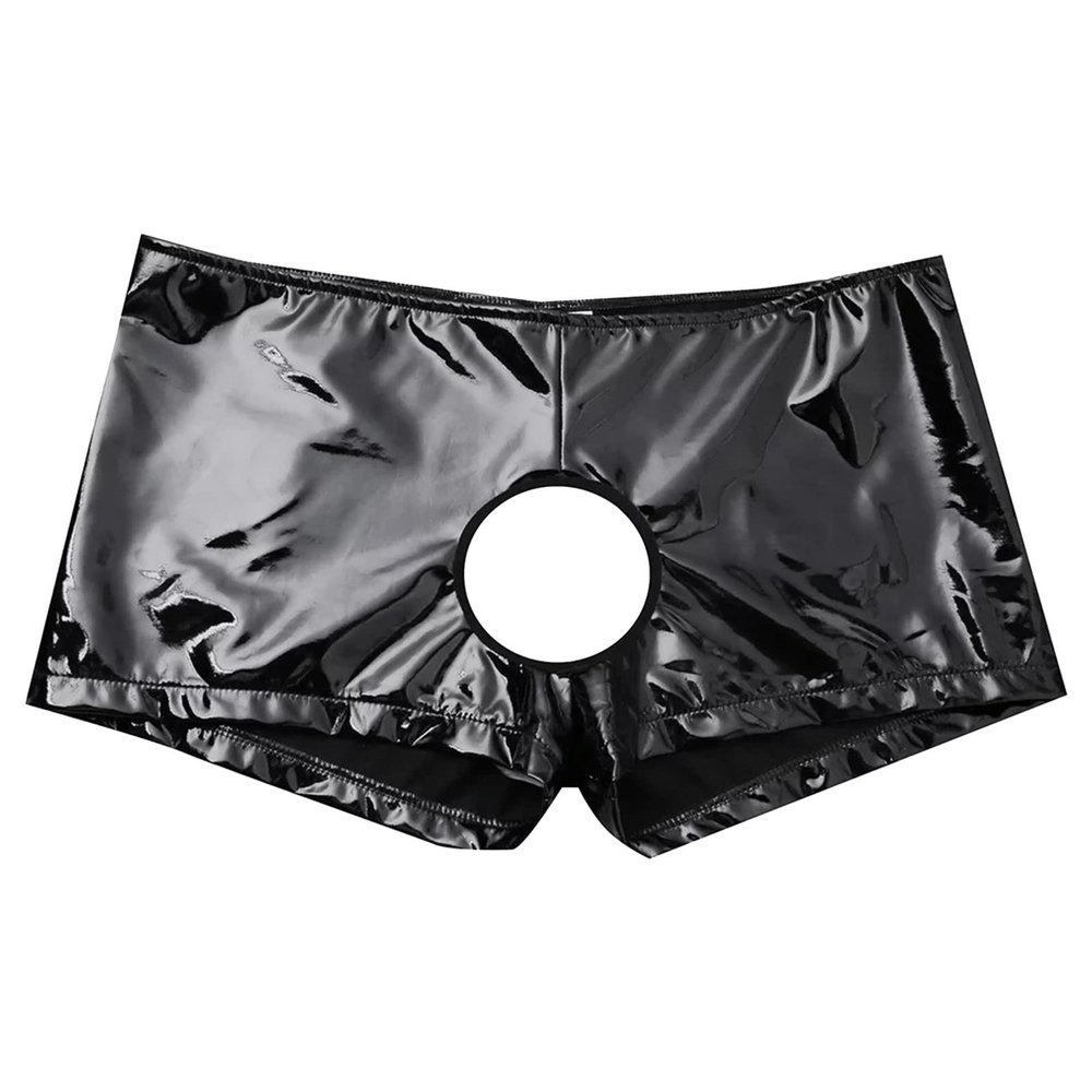 Generic Sexy Men's Underwear Briefs, Soft Shiny Low-Rise Shorts with Front Opening (Black, XXXXL)