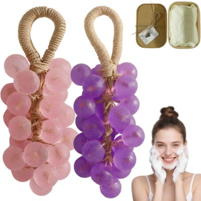 Grape Soap, Grape Knot Soap, Natural Grape-Scented Handmade Soap for Firmer, Softer Skin, for Showers and Daily Facial Cleansing (2-Set B)