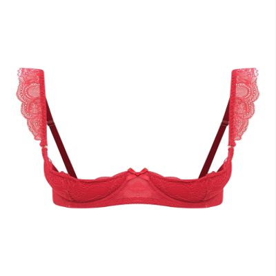 TiaoBug Women's Open-Bust Lace Underbust Bra, Red, 4XL
