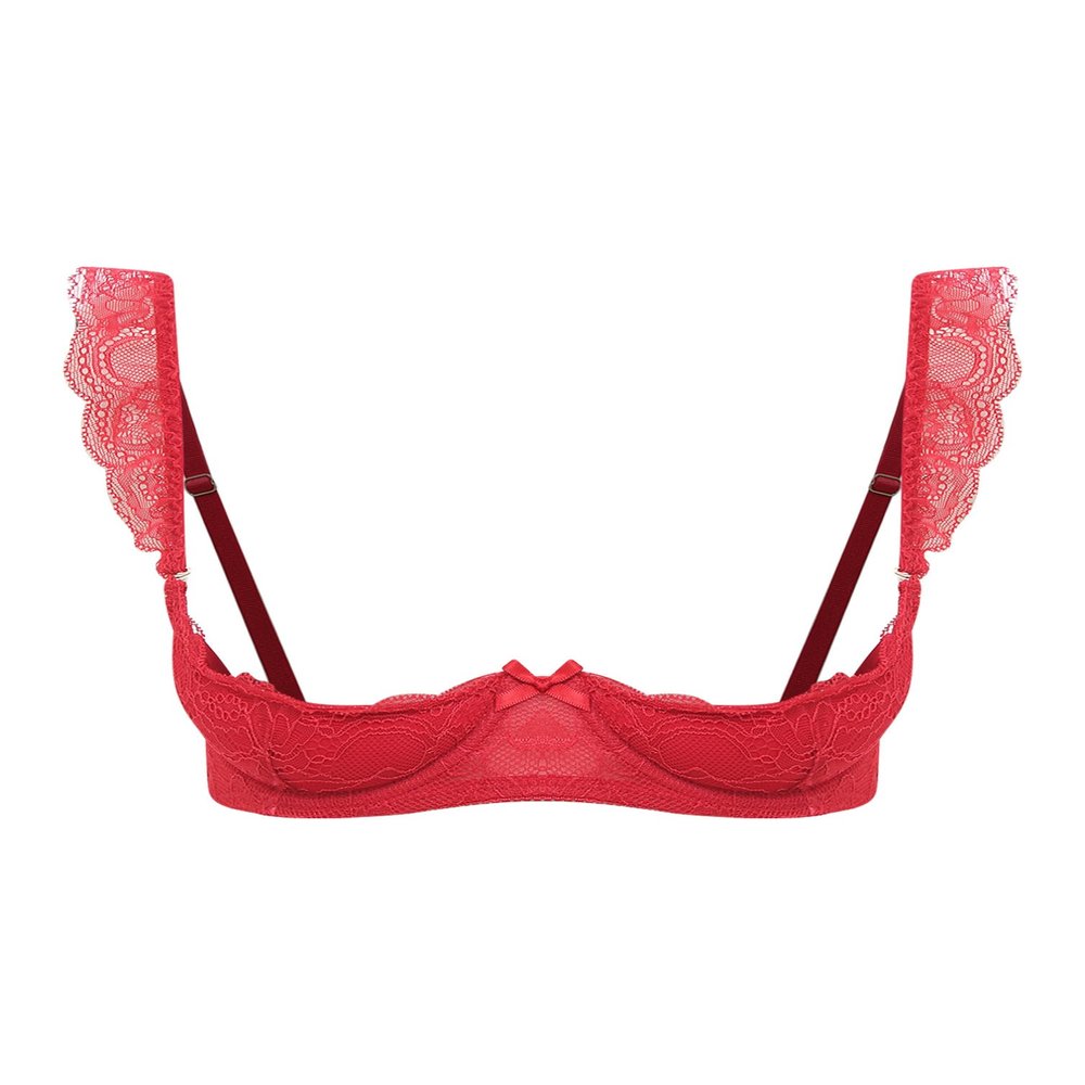 TiaoBug Women's Open-Bust Lace Underbust Bra, Red, 4XL