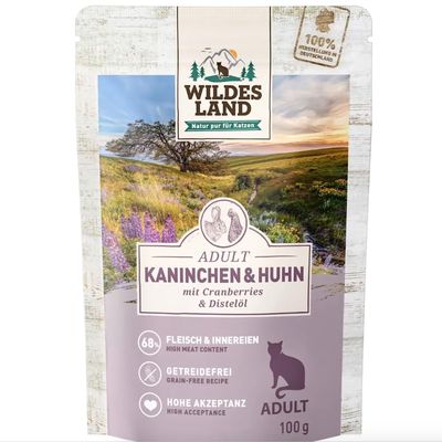 Wildes Land Wet Cat Food with Rabbit, Chicken and Blueberries, 12 x 100 g