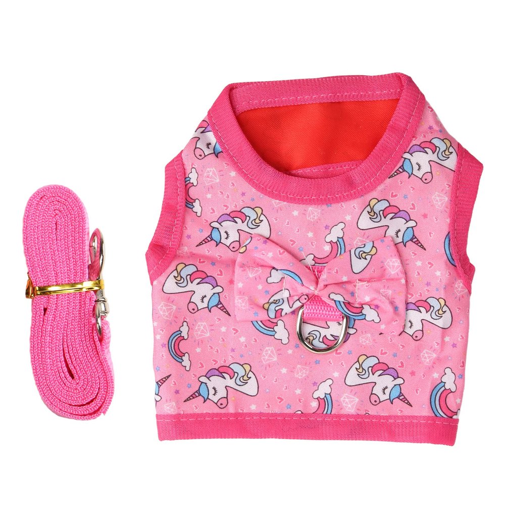 Small Pet Harness and Leash with Cute Unicorn Pattern, Polyester and Nylon (S)