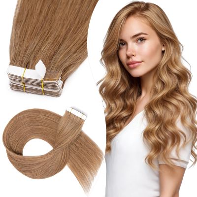 Elailite 10-Piece Tape-In Human Hair Extensions (15 g) + 10 Invisible Adhesive Tapes, 45 cm, #6 Medium Brown