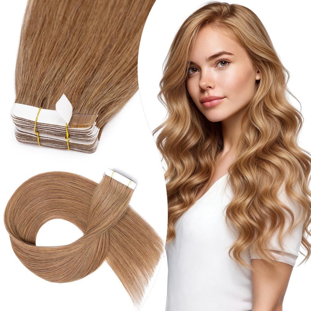 Elailite 10-Piece Tape-In Human Hair Extensions (15 g) + 10 Invisible Adhesive Tapes, 45 cm, #6 Medium Brown