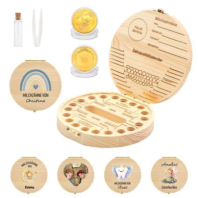 FIDWALL Personalized Baby Tooth Box with Name & Design, Set with Tooth Fairy Coin