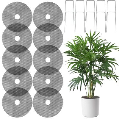 Plant Pot Soil Covers, Cut-to-Fit Mesh, 10-Pack with Stakes