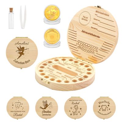 FIDWALL Personalized Baby Tooth Box with Name and Design, Tooth Fairy Coin Set