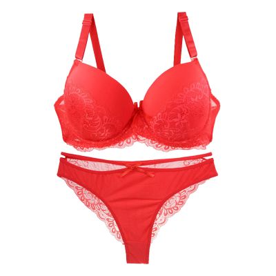 Fashionable Women's Lace Bra Set, Red, 80D