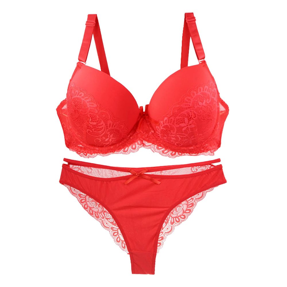 Fashionable Women's Lace Bra Set, Red, 80D